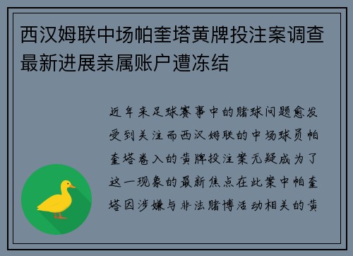 西汉姆联中场帕奎塔黄牌投注案调查最新进展亲属账户遭冻结
